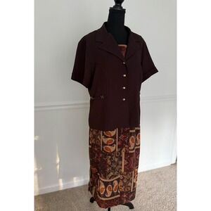 R&K Originals Dress Suit 2 piece Set Paisley Print Career Petite retro brown 14P